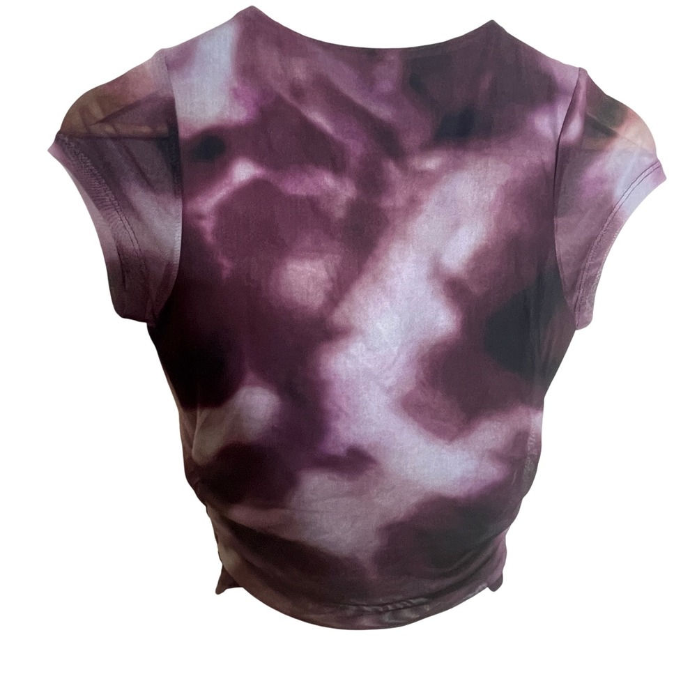 Frankee Skylarr Tunic Top Mesh Swirl Print Sheer Sleeve Ruched Women's Small - Picture 2 of 7